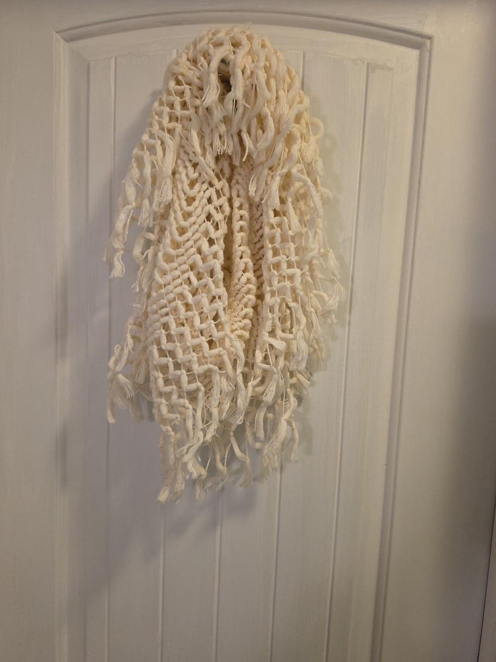 American Eagle Outfitters Cream Macramé Fringe Scarf Wrap